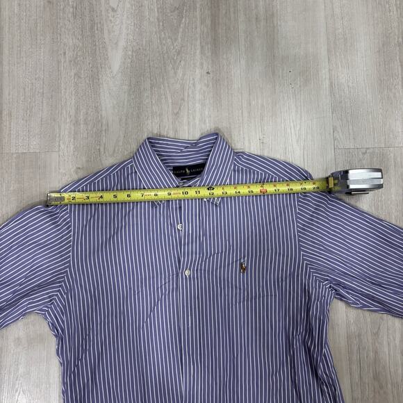 Ralph Lauren Polo Men Long Sleeve Blue Stripe L Classic Fit Button Up Brown Pony - Picture 2 of 9